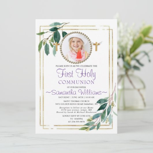 Elegant Eucalyptus Golden 1. Einladung (Stehend Vorderseite)