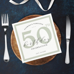 Elegant Eucalyptus Green 50. Geburtstagsparty Serviette