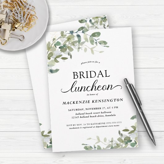Elegant Eucalyptus Green Bridal Luncheon Einladung