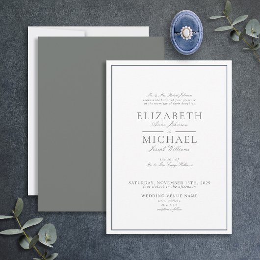 Elegant Eucalyptus Green Classic Script Wedding Einladung