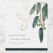 ELEGANT EUCALYPTUS GREEN GOLD FOLIAGE WEDD WEINETIKETT (Einzelnes Label)