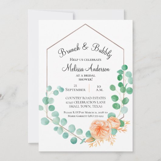 Elegant Eucalyptus Green Peach Bridal Brunch (Vorderseite)