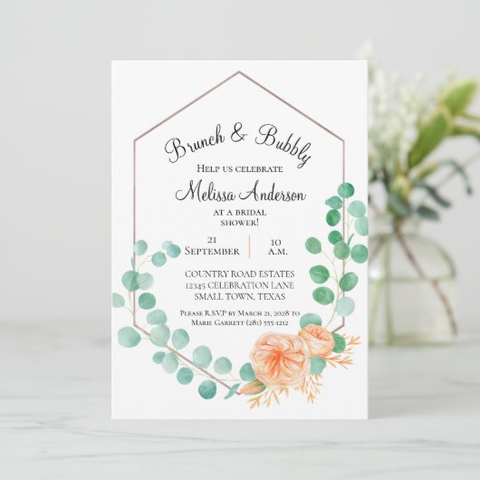 Elegant Eucalyptus Green Peach Bridal Brunch (Stehend Vorderseite)