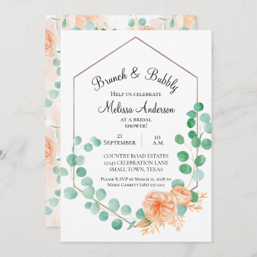 Elegant Eucalyptus Green Peach Bridal Brunch (Vorne/Hinten)