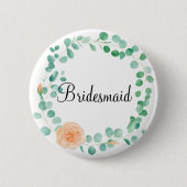 Elegant Eucalyptus Green Peach Floral Bridesmaid Button (Vorderseite)