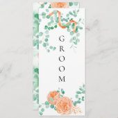 Elegant Eucalyptus Green Peach Floral Chair Sign Menükarte (Vorne/Hinten)