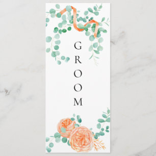 Elegant Eucalyptus Green Peach Floral Chair Sign Menükarte