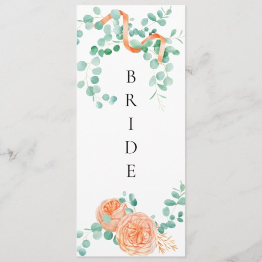 Elegant Eucalyptus Green Peach Floral Chair Sign Menükarte (Vorderseite)