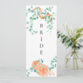 Elegant Eucalyptus Green Peach Floral Chair Sign Menükarte (Stehend Vorderseite)