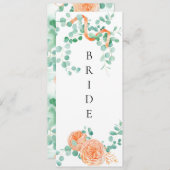 Elegant Eucalyptus Green Peach Floral Chair Sign Menükarte (Vorne/Hinten)