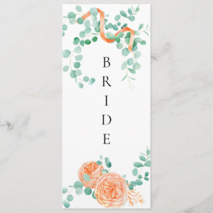 Elegant Eucalyptus Green Peach Floral Chair Sign Menükarte