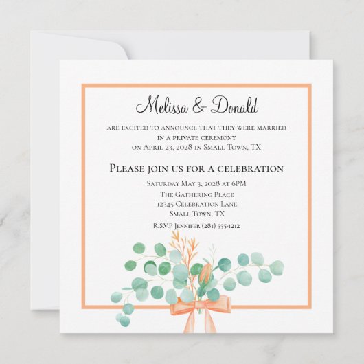 Elegant Eucalyptus Green Peach Floral Just Married (Rückseite)
