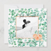 Elegant Eucalyptus Green Peach Floral Just Married (Vorderseite)