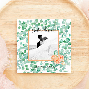Elegant Eucalyptus Green Peach Floral Just Married