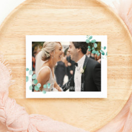 Elegant Eucalyptus Green Peach Floral Just Married