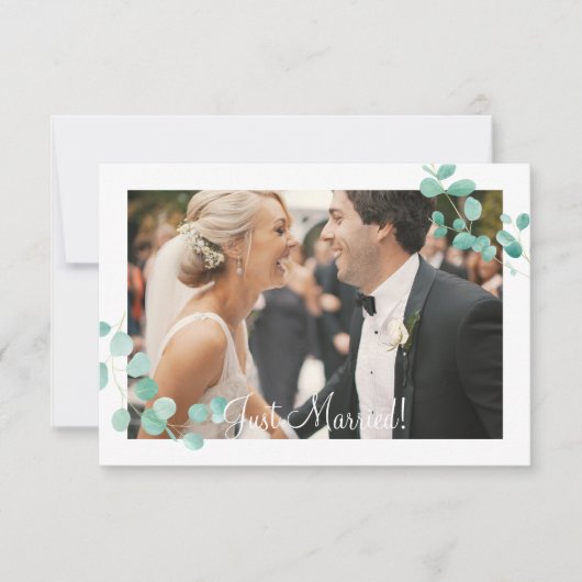 Elegant Eucalyptus Green Peach Floral Just Married (Vorderseite)