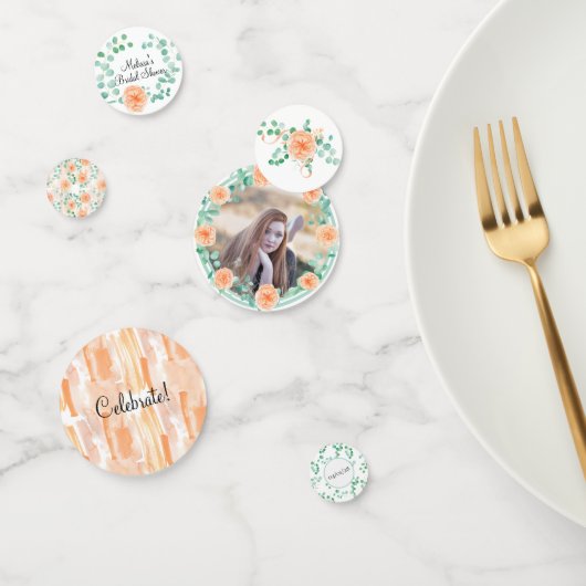 Elegant Eucalyptus Green Peach Floral Konfetti (Gruppe)