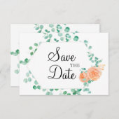 Elegant Eucalyptus Green Peach Floral Save The Date (Vorne/Hinten)