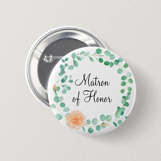 Elegant Eucalyptus Green Peach Matron of Honour Button (Vorne & Hinten)