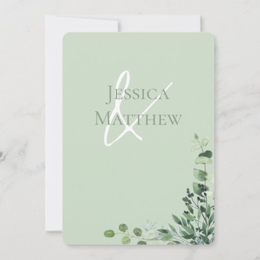 Elegant Eucalyptus Green White Wedding Flat Save The Date (Rückseite)