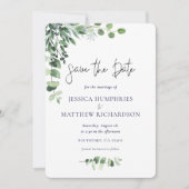 Elegant Eucalyptus Green White Wedding Flat Save The Date (Vorderseite)