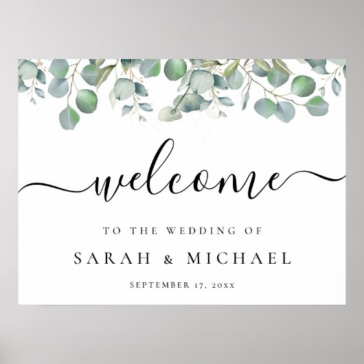 Elegant Eucalyptus Greenerenerity Wedding Welcome Poster (Vorne)