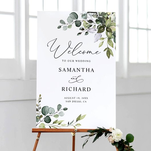 Elegant Eucalyptus Greenerenerity Wedding Welcome Poster