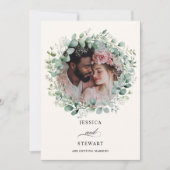Elegant Eucalyptus Greenerenery Script Foto Weddin Einladung (Vorderseite)
