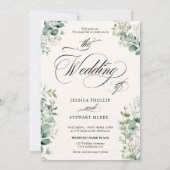 Elegant Eucalyptus Greenerenery Script Foto Weddin Einladung (Rückseite)