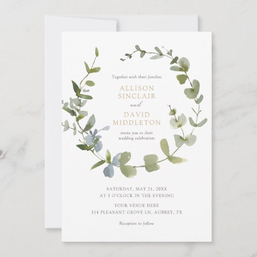 Elegant Eucalyptus Greenerity Einladung zur Hochze (Vorderseite)