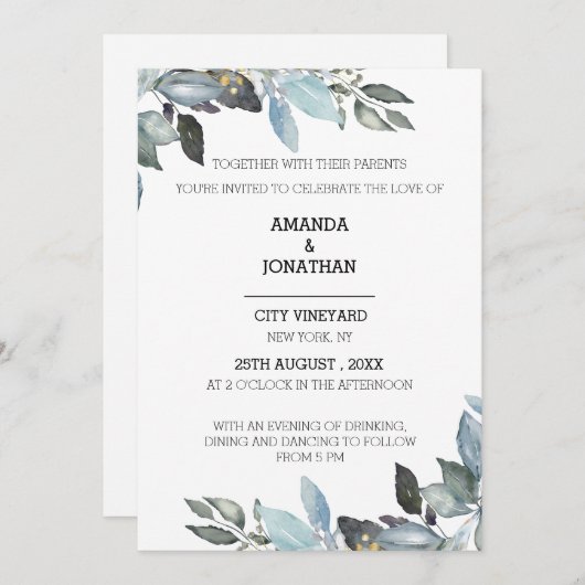 Elegant Eucalyptus Greenerity Einladung zur Hochze (Vorne/Hinten)