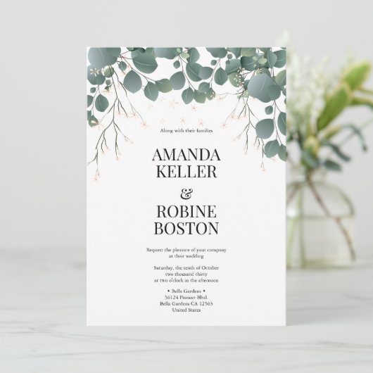 Elegant Eucalyptus Greenerity Einladung zur Hochze (Stehend Vorderseite)