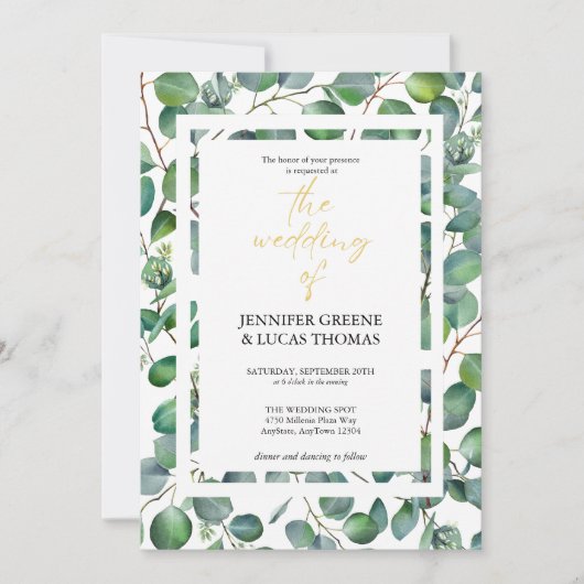 Elegant Eucalyptus Greenerity Einladung zur Hochze (Vorderseite)