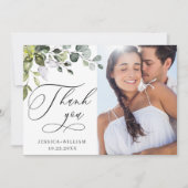 Elegant Eucalyptus Greenerity FOTO Wedding Dankeskarte (Vorderseite)