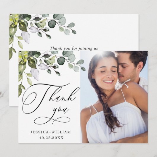Elegant Eucalyptus Greenerity FOTO Wedding Dankeskarte (Vorne/Hinten)
