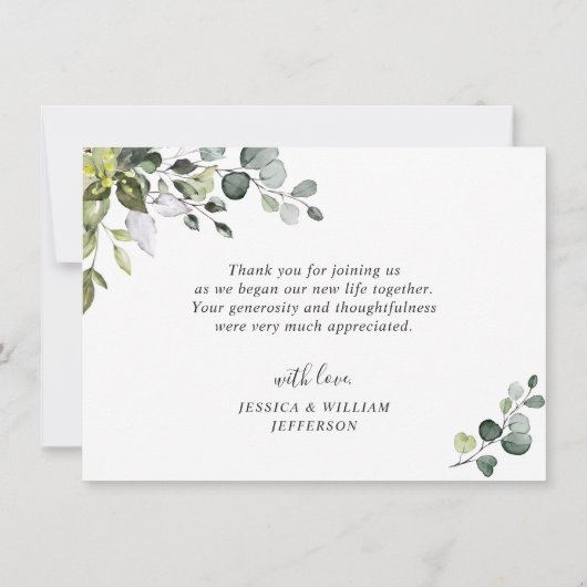 Elegant Eucalyptus Greenerity FOTO Wedding Dankeskarte (Rückseite)