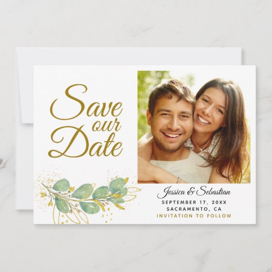 Elegant Eucalyptus Greenerity Foto Wedding Save The Date (Vorderseite)