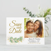 Elegant Eucalyptus Greenerity Foto Wedding Save The Date (Stehend Vorderseite)