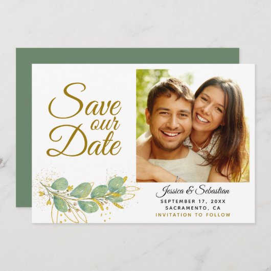 Elegant Eucalyptus Greenerity Foto Wedding Save The Date (Vorne/Hinten)