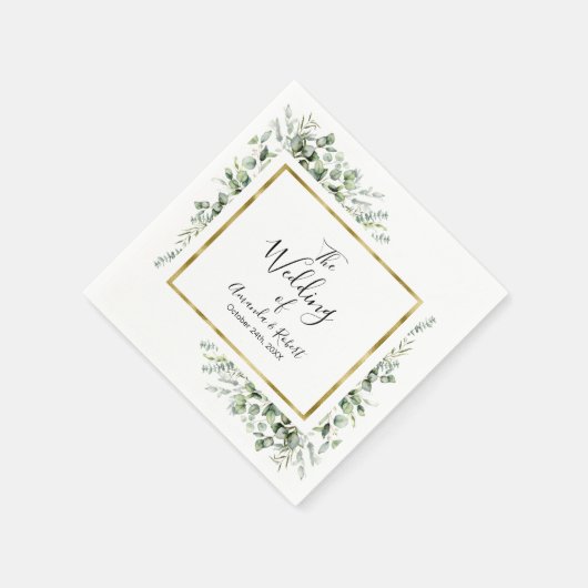 Elegant Eucalyptus Greenerity Gold Wedding Napkin Serviette (Ecke)