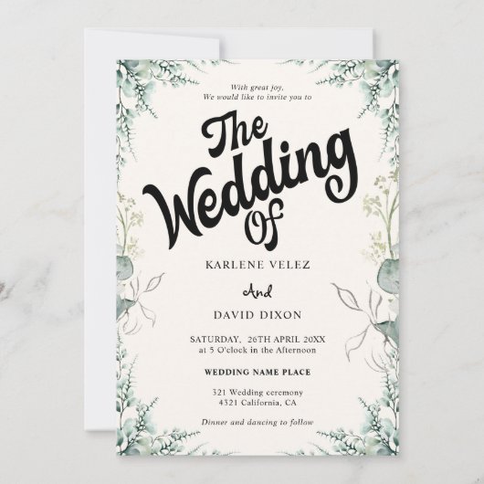 Elegant Eucalyptus Greenerity Script-Foto Einladung (Rückseite)