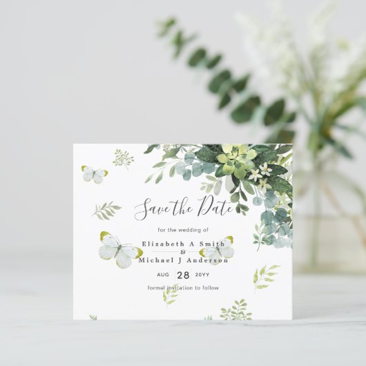 Elegant Eucalyptus Greenerity Wedding Rett Dates (Stehend Vorderseite)