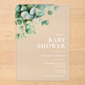 Elegant Eucalyptus Greenery Baby Shower Acryleinladungen (Vorderseite)
