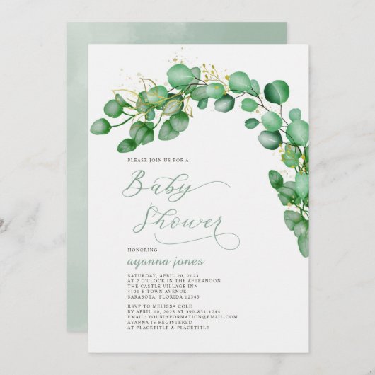 Elegant Eucalyptus Greenery Baby Shower Einladung (Vorne/Hinten)