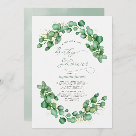 Elegant Eucalyptus Greenery Baby Shower Einladung (Vorne/Hinten)