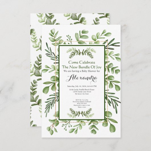 Elegant Eucalyptus Greenery Baby Shower Einladung (Vorne/Hinten)