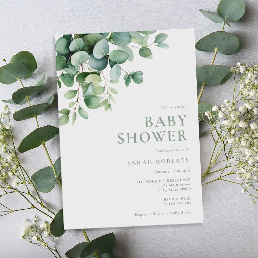 Elegant Eucalyptus Greenery Baby Shower Einladung