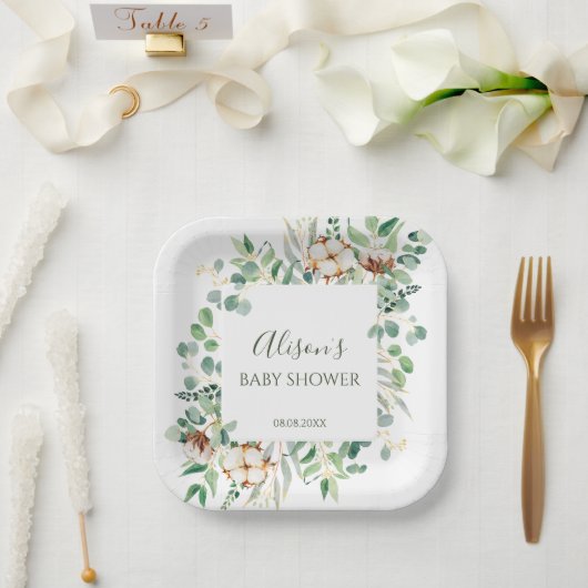 Elegant Eucalyptus Greenery Baby Shower Square Pappteller (Hochzeit)