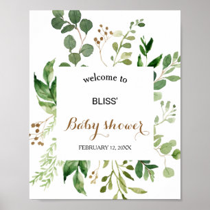 Elegant Eucalyptus Greenery Baby Shower Willkommen Poster