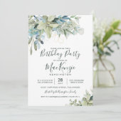 Elegant Eucalyptus Greenery Birthday Party Einladung (Stehend Vorderseite)
